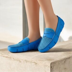 Swims Unisex Wide Fit Blue Rubber Comfort Printed Penny Loafers Women’s sz 9 / M